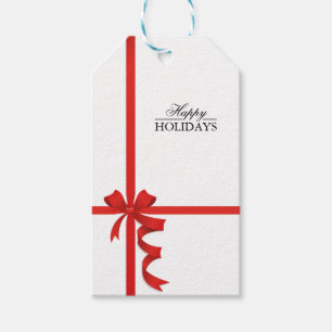 Happy Holidays Red Ribbon Gift Tags