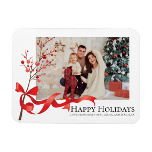 Happy Holidays Red Ribbon Photo   Christmas Magnet