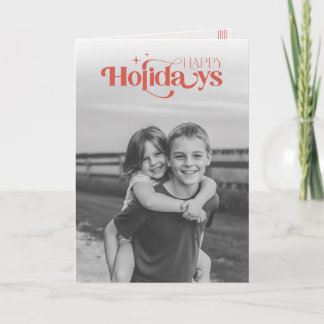 Happy Holidays Red Script Photo Retro Christmas Holiday Card