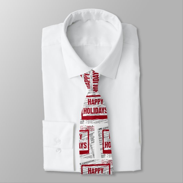 Happy Holidays red stamp on tax form Tie (Tied)