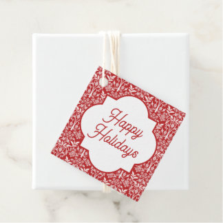 Happy Holidays Red & White Art Nouveau Floral Favour Tags