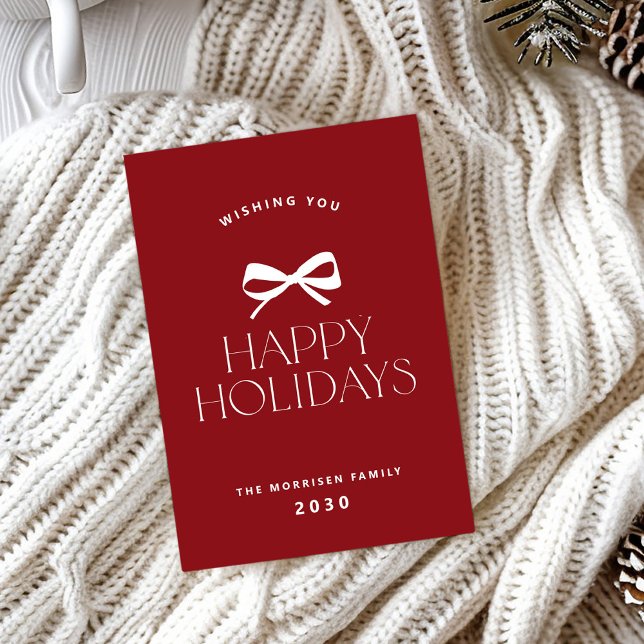Happy Holidays red white bow Christmas non-photo Holiday Card (Creator Uploaded)
