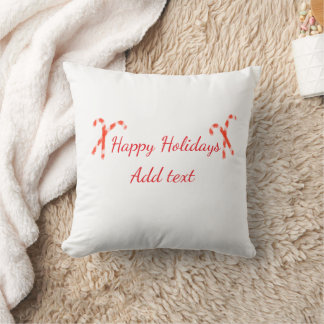 happy holidays red white christmas candy cane name cushion