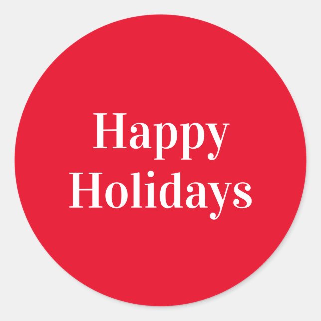 "Happy Holidays" red white Classic Round Sticker (Front)