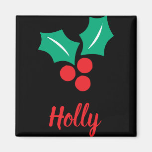 Happy Holidays Red White Green Holly Name T Shirt Magnet