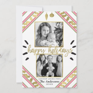 Happy Holidays Red White Green Stripes Photo Holiday Card
