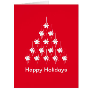 Happy Holidays red white snow Stars Tree card
