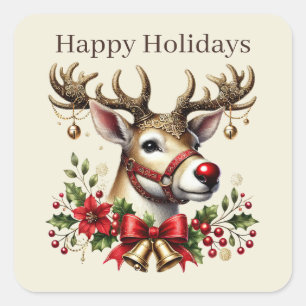 Happy Holidays reindeer add text Christmas Square Sticker