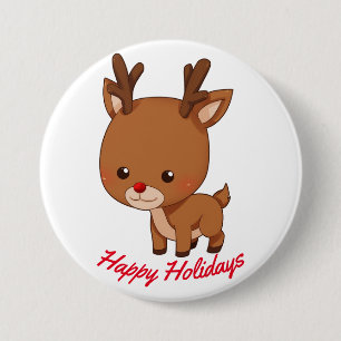 Happy Holidays Reindeer Button