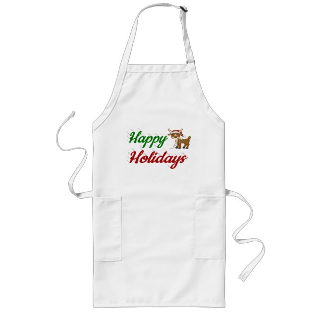 Happy Holidays Reindeer Christmas script  Long Apron (Front)