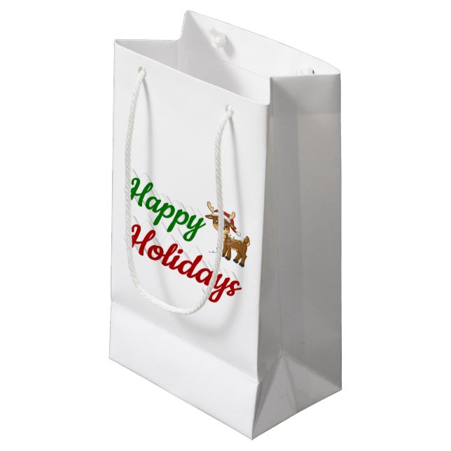 Happy Holidays Reindeer Christmas script Small Gift Bag (Front Angled)