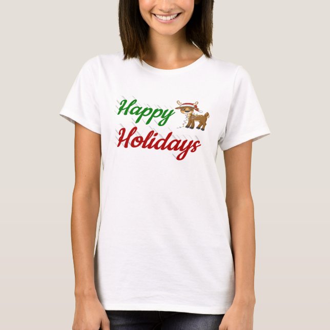 Happy Holidays Reindeer Christmas script T-Shirt (Front)