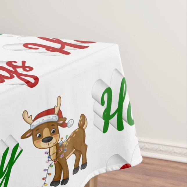Happy Holidays Reindeer Christmas script   Tablecloth (In Situ)