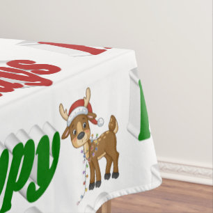 Happy Holidays Reindeer Christmas typography Tablecloth