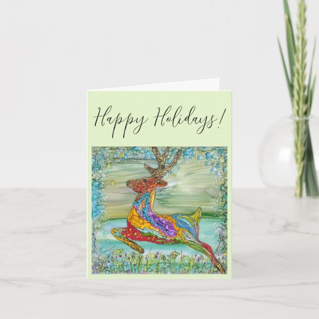 Happy Holidays Reindeer Greeting Card (Front)