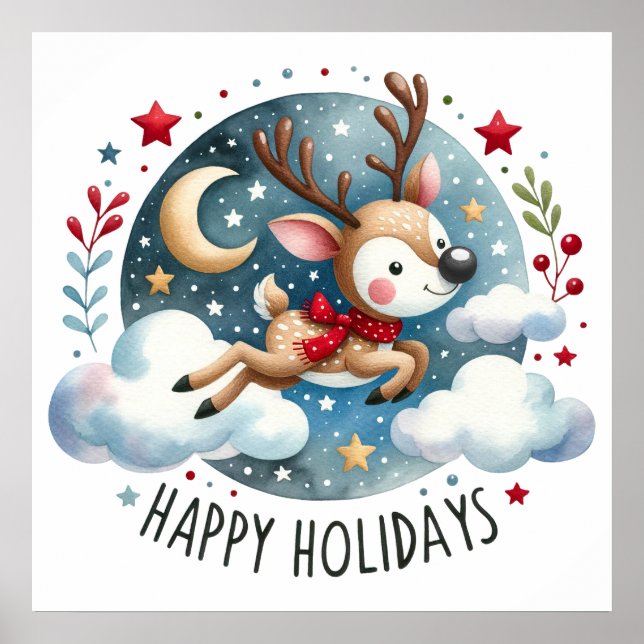 Happy Holidays Reindeer Poster (Front)
