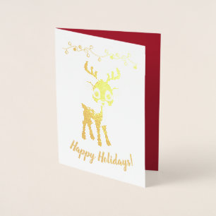 Happy Holidays Reindeer Red Your Words Foil Card