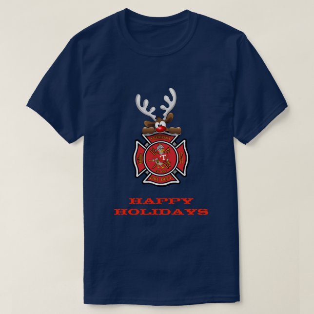 Happy Holidays Reindeer Tremont Fire Department T-Shirt (Design Front)