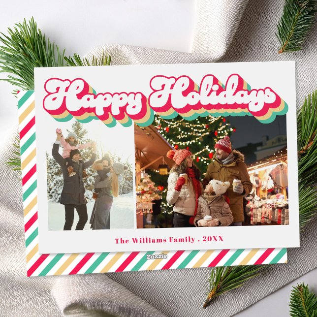 Happy Holidays Retro 2 Photo Holiday Card (Creator Uploaded)