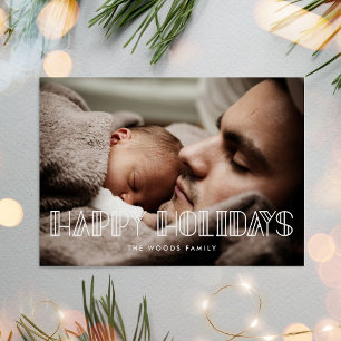 Happy holidays Retro art deco script photo card