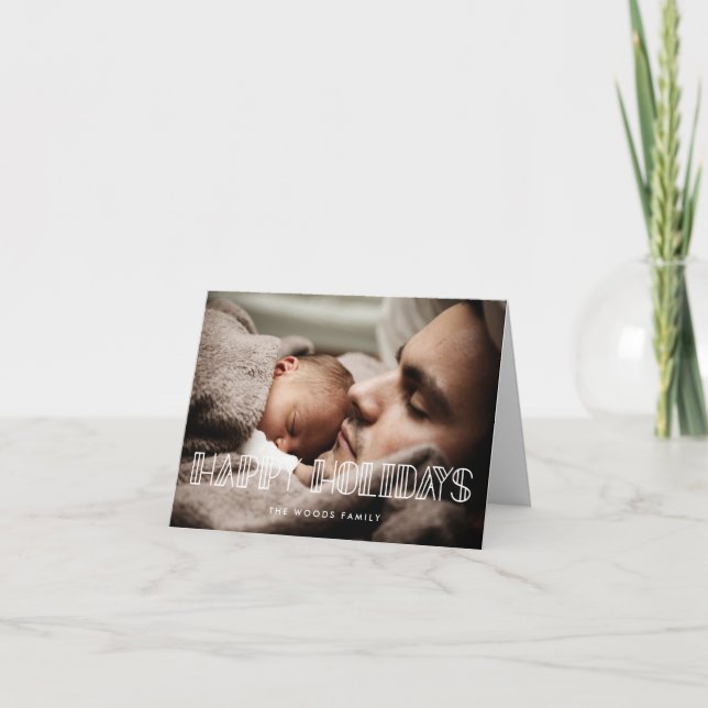 Happy holidays Retro art deco script photo Holiday Card (Front)