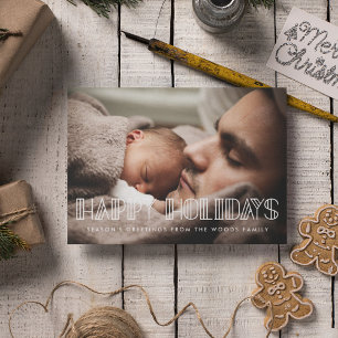 Happy Holidays Retro Art Deco Script Photo Holiday Card