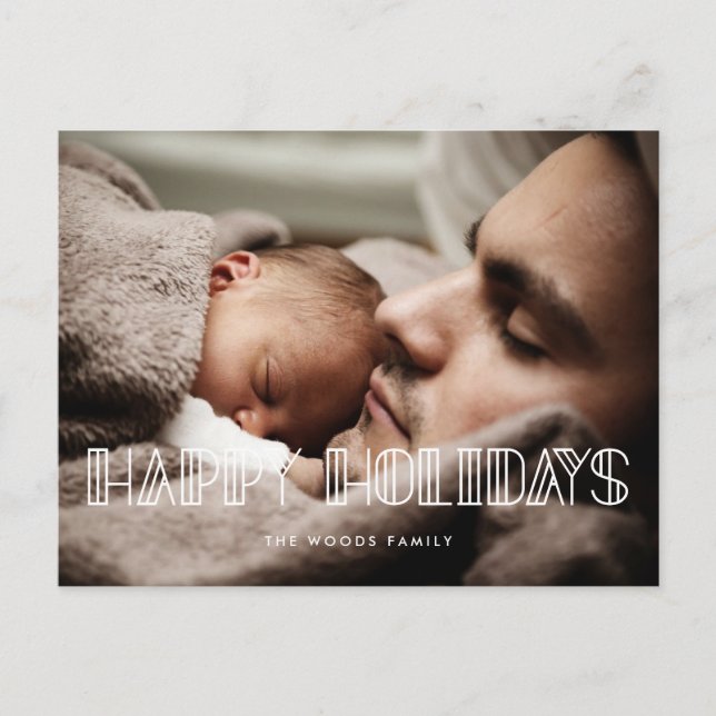Happy Holidays Retro art deco script photo Postcard (Front)