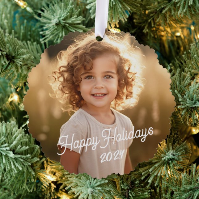 Happy Holidays retro font photo  Tree Decoration Card (Insitu (Tree))