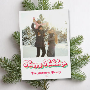 Happy Holidays Retro Modern Minimal Photo Holiday Card