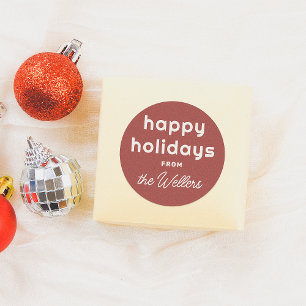 Happy Holidays   Retro Playful Script Classic Round Sticker