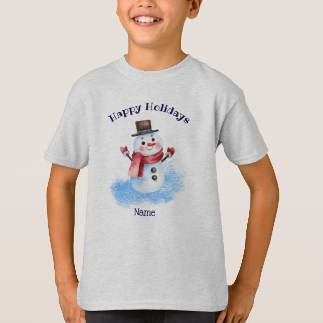 Happy Holidays Retro Snowman, Youth XS - XL T-Shirt (Front)