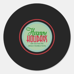 Happy Holidays Retro Tunes Gift & Envelope Classic Round Sticker