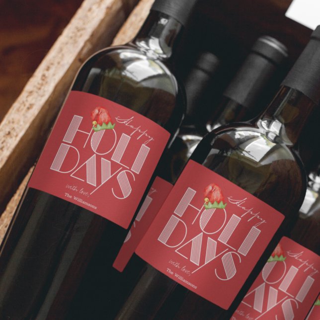 Happy Holidays Retro Typography Red Wine Label (Creator Uploaded)