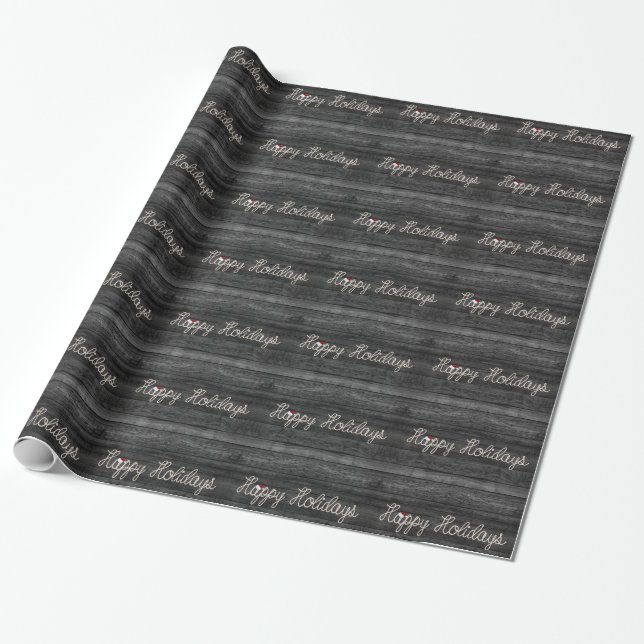 Happy Holidays rope on black wood Wrapping Paper (Unrolled)