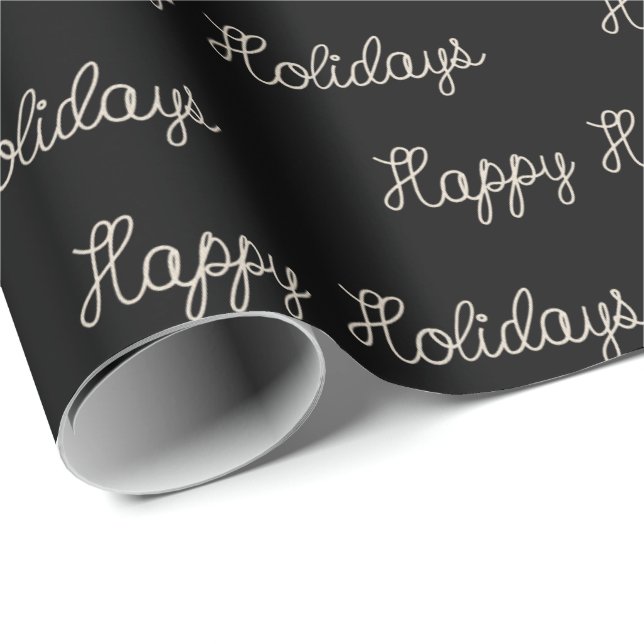 Happy Holidays rope text on black Wrapping Paper (Roll Corner)