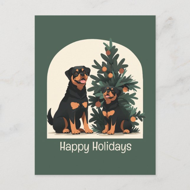 Happy Holidays Rottweiler Dogs Postcard (Front)