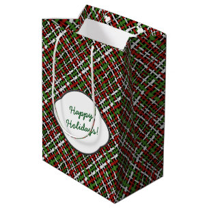 Happy Holidays Rough Christmas Burlap Medium Gift Bag