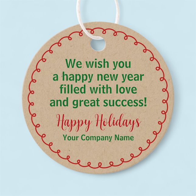 Happy Holidays Round Kraft Gift Tag Custom Company (MISOOK Kraft Round Gift Tag with Company Name)