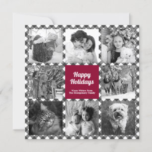 Happy Holidays Rustic Black White Photo Collage Holiday Card