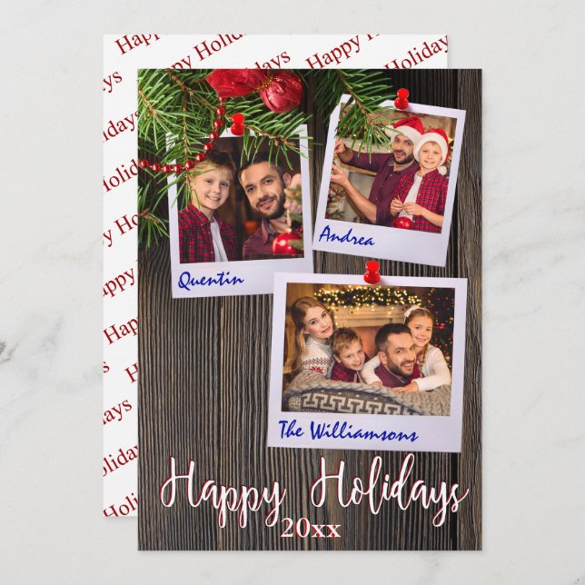 Happy Holidays Rustic Bulletin Board Photo Invitation (Front/Back)