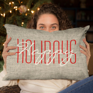 Happy Holidays Rustic   Christmas Lumbar Cushion