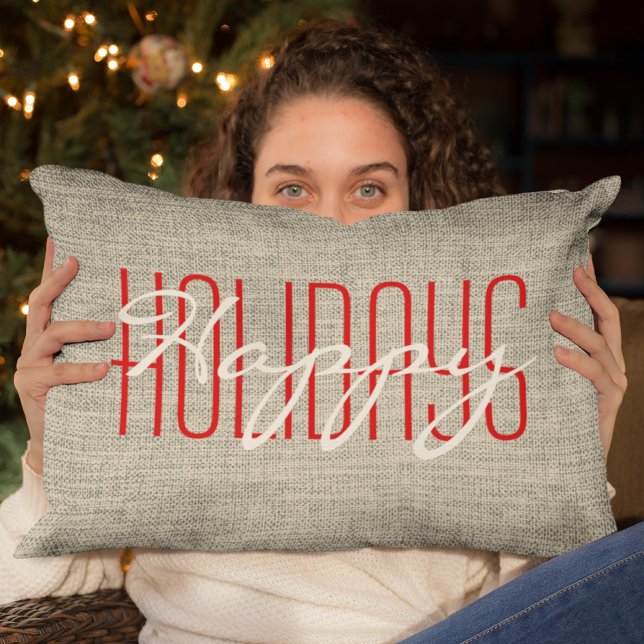 Happy Holidays Rustic | Christmas Lumbar Cushion (Creator Uploaded)