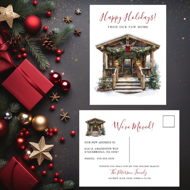 Happy Holidays Rustic New Home Front Door Moving Announcement Postcard (Creator Uploaded)