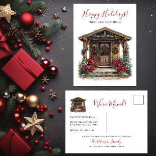 Happy Holidays Rustic New Home Front Door Moving Announcement Postcard