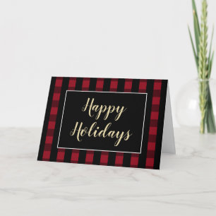 Happy Holidays Rustic Red And Black Plaid Custom Holiday Card