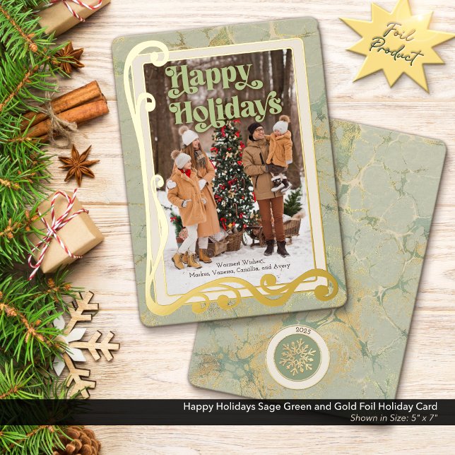 Happy Holidays Sage Green and Gold (Say Happy Holidays with this luxurious gold foil greeting card.)