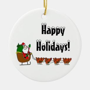 Happy Holidays Santa and Chickens Ceramic Tree Decoration