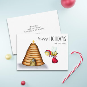 Happy Holidays Santa Bee Christmas Holiday Card