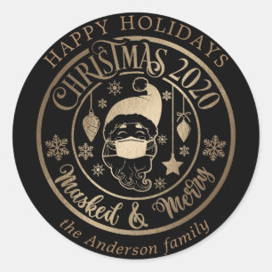 happy holidays santa claus pandemic red classic round sticker
