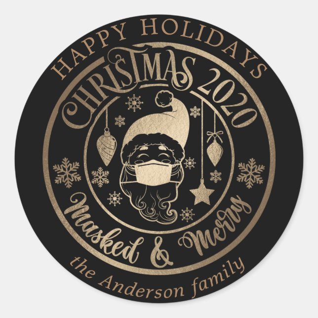 happy holidays santa claus pandemic red classic round sticker (Front)